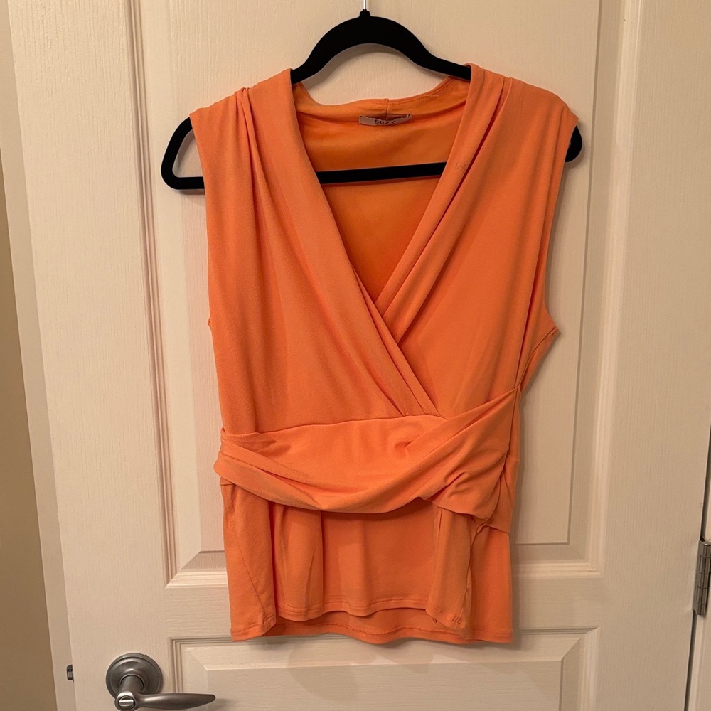 Suzy Shier Vibrant Orange Wrap Blouse